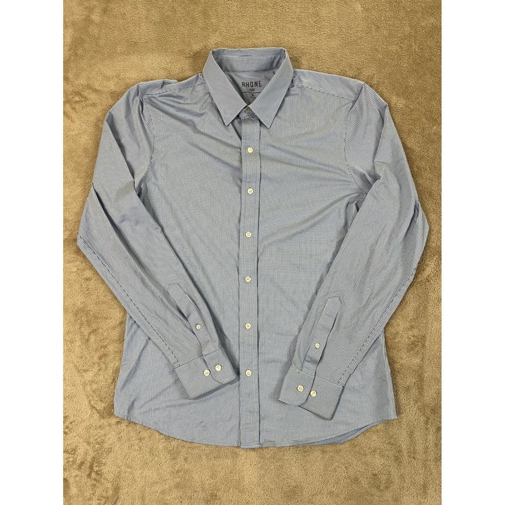 Rhone Commuter Shirt Men's Medium Blue Slim Fit Polyamid Italian Fabric GOOD